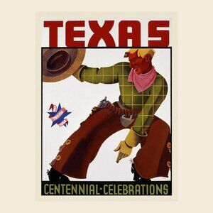 Texas Cowboy Gun 1936 Centennial Travel Tourism Vintage Poster_ 170